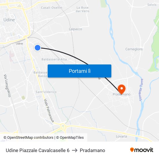 Udine Piazzale Cavalcaselle 6 to Pradamano map