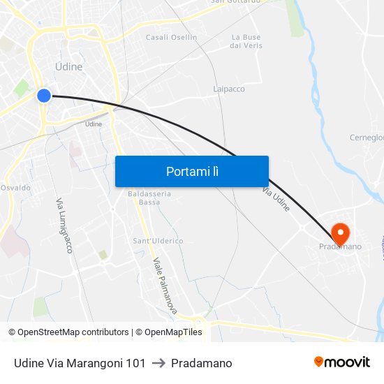 Udine Via Marangoni 101 to Pradamano map