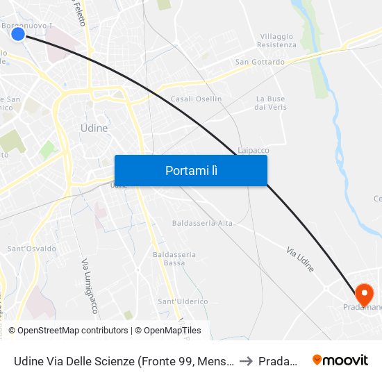 Udine Via Delle Scienze (Fronte 99, Mensa Università) to Pradamano map