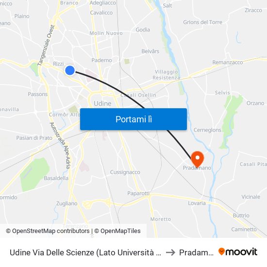 Udine Via Delle Scienze (Lato Università Polo Rizzi) to Pradamano map