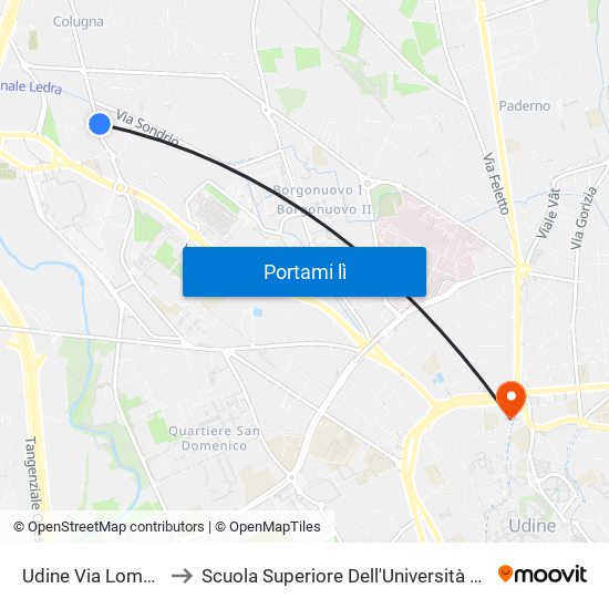 Udine Via Lombardia 163 to Scuola Superiore Dell'Università Degli Studi Di Udine map