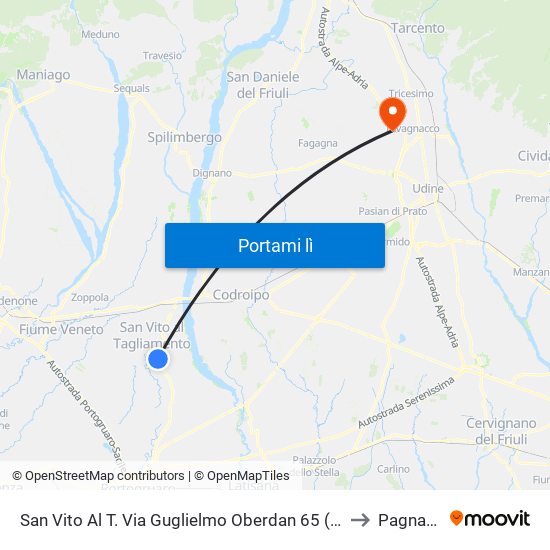 San Vito Al T. Via Guglielmo Oberdan 65 (Caserma) to Pagnacco map