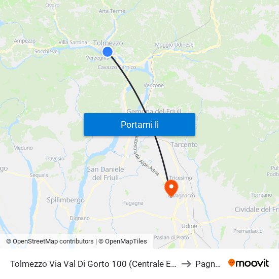 Tolmezzo Via Val Di Gorto 100 (Centrale Enel, Direz. Udine) to Pagnacco map