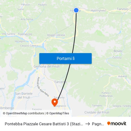 Pontebba Piazzale Cesare Battisti 3 (Stazione Fs, Dir.Udine) to Pagnacco map