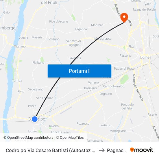 Codroipo Via Cesare Battisti (Autostazione) to Pagnacco map