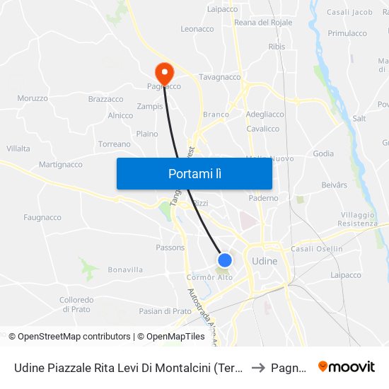 Udine Piazzale Rita Levi Di Montalcini (Terminal Studenti) to Pagnacco map