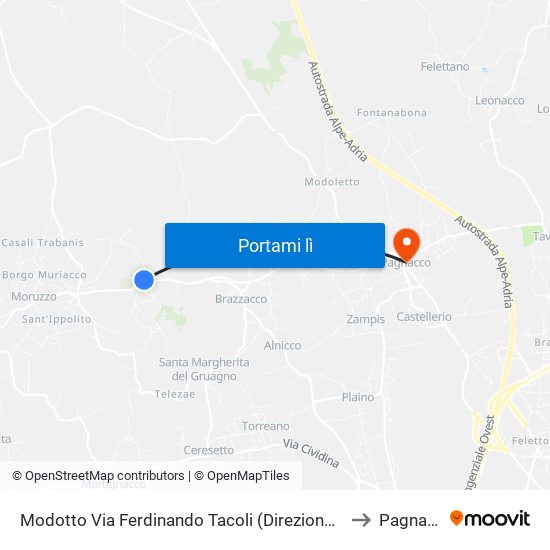 Modotto Via Ferdinando Tacoli (Direzione Modotto) to Pagnacco map