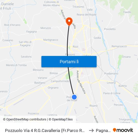 Pozzuolo Via 4 R.G.Cavalleria (Fr.Parco Rose, Dir.Udine) to Pagnacco map