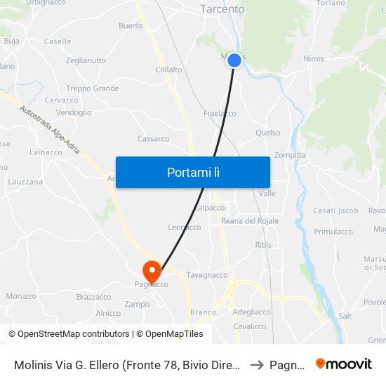 Molinis Via G. Ellero (Fronte 78, Bivio Direzione Tarcento) to Pagnacco map