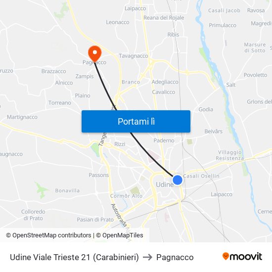 Udine Viale Trieste 21 (Carabinieri) to Pagnacco map