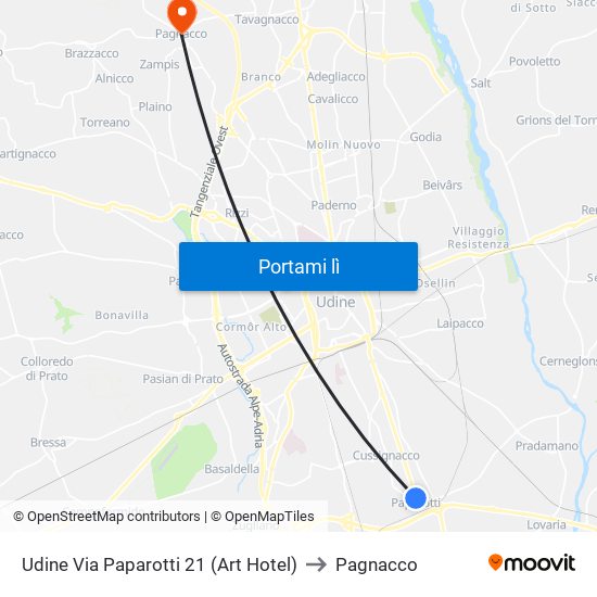 Udine Via Paparotti 21 (Art Hotel) to Pagnacco map