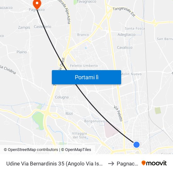 Udine Via Bernardinis 35 (Angolo Via Isonzo) to Pagnacco map