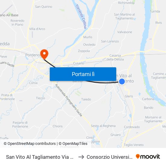 San Vito Al Tagliamento Via Venzone (Fronte Brovedani) to Consorzio Universitario Di Pordenone map