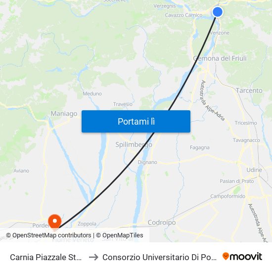 Carnia Piazzale Stazione to Consorzio Universitario Di Pordenone map