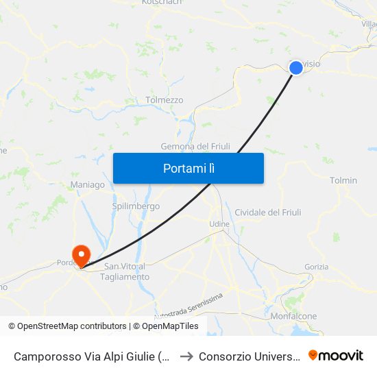 Camporosso Via Alpi Giulie (Fronte 30, Dawit Direz. Udine) to Consorzio Universitario Di Pordenone map