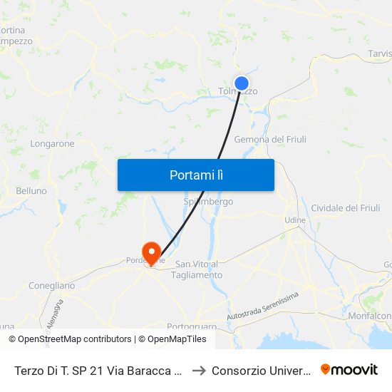 Terzo Di T. SP 21 Via Baracca Km 4 (Dir.Tolmezzo), Imponzaso to Consorzio Universitario Di Pordenone map