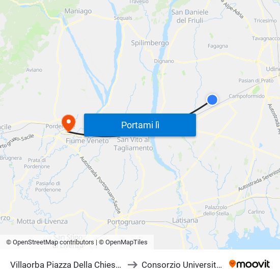 Villaorba Piazza Della Chiesa 26 (Direzione Tomba) to Consorzio Universitario Di Pordenone map