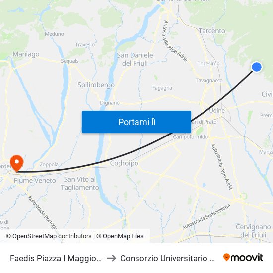 Faedis Piazza I Maggio 23 (Centro) to Consorzio Universitario Di Pordenone map