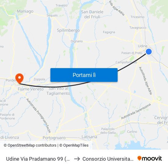 Udine Via Pradamano 99 (Rotonda Via Buttrio) to Consorzio Universitario Di Pordenone map