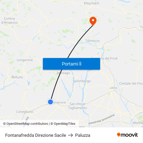 Fontanafredda Direzione Sacile to Paluzza map