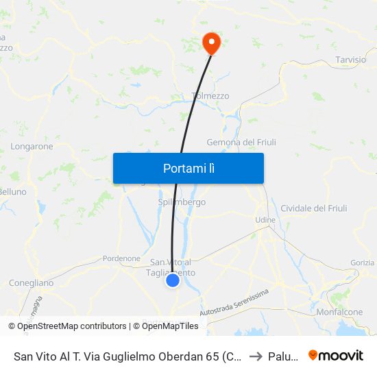 San Vito Al T. Via Guglielmo Oberdan 65 (Caserma) to Paluzza map