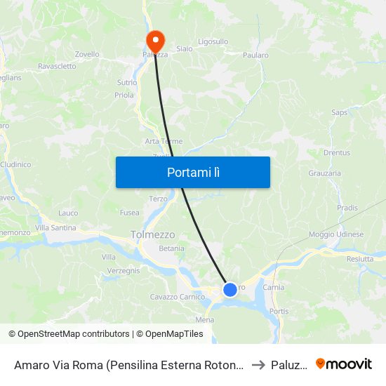 Amaro Via Roma (Pensilina Esterna Rotonda) to Paluzza map