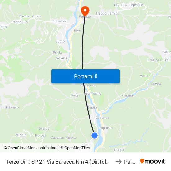 Terzo Di T. SP 21 Via Baracca Km 4 (Dir.Tolmezzo), Imponzaso to Paluzza map