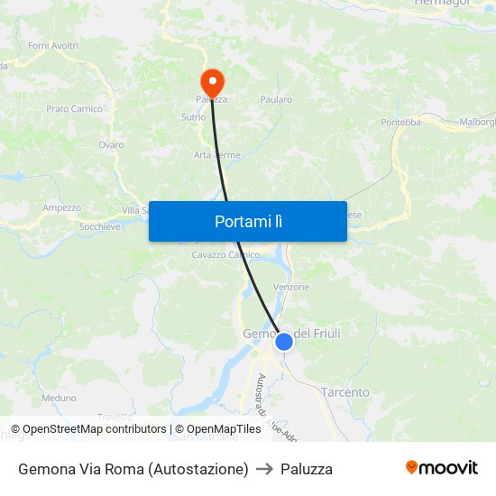 Gemona Via Roma (Autostazione) to Paluzza map