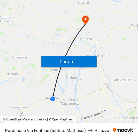 Pordenone Via Fontane (Istituto Mattiussi) to Paluzza map