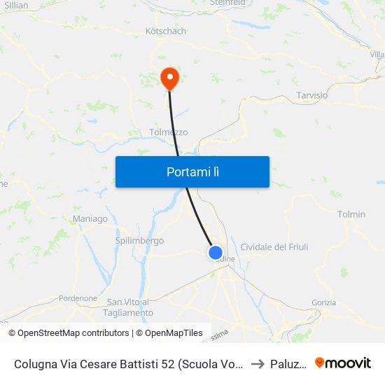 Colugna Via Cesare Battisti 52 (Scuola Volta) to Paluzza map