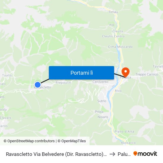 Ravascletto Via Belvedere (Dir. Ravascletto), Borgata Stalis to Paluzza map