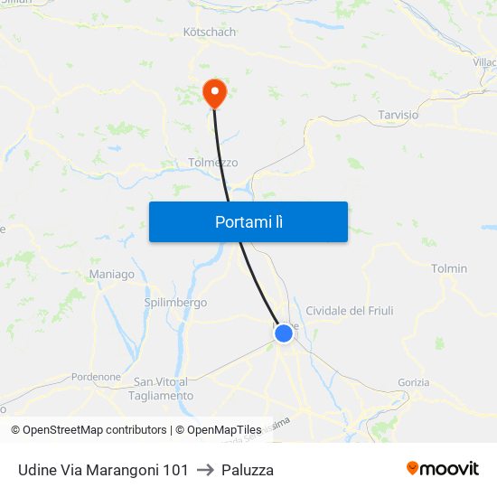 Udine Via Marangoni 101 to Paluzza map