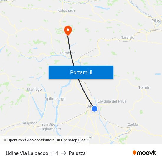 Udine Via Laipacco 114 to Paluzza map