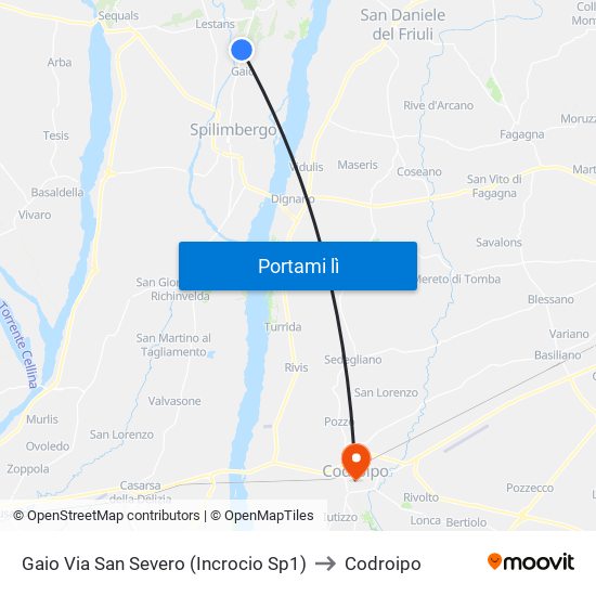 Gaio Via San Severo (Incrocio Sp1) to Codroipo map