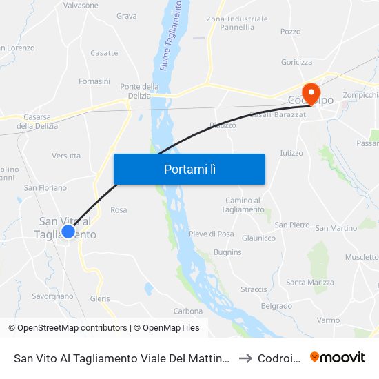 San Vito Al Tagliamento Viale Del Mattino 10 to Codroipo map