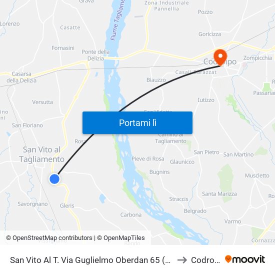 San Vito Al T. Via Guglielmo Oberdan 65 (Caserma) to Codroipo map