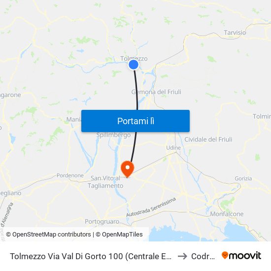 Tolmezzo Via Val Di Gorto 100 (Centrale Enel, Direz. Udine) to Codroipo map