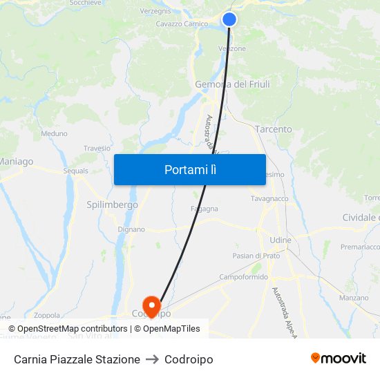 Carnia Piazzale Stazione to Codroipo map