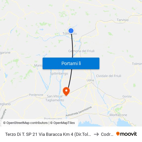 Terzo Di T. SP 21 Via Baracca Km 4 (Dir.Tolmezzo), Imponzaso to Codroipo map