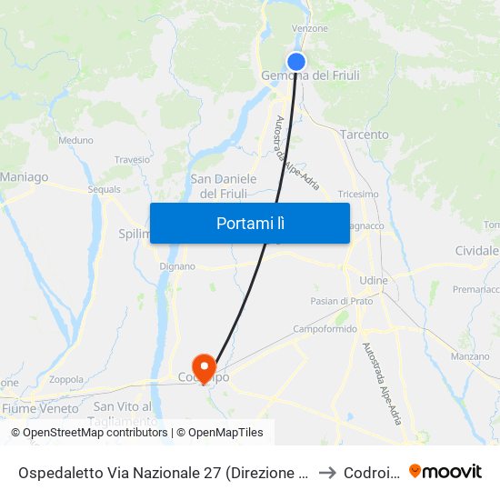 Ospedaletto Via Nazionale 27 (Direzione Udine) to Codroipo map