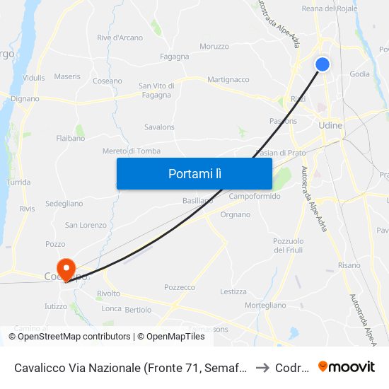 Cavalicco Via Nazionale (Fronte 71, Semaforo Dir. Gemona) to Codroipo map