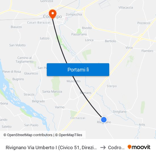 Rivignano Via Umberto I (Civico 51, Direzione Teor) to Codroipo map