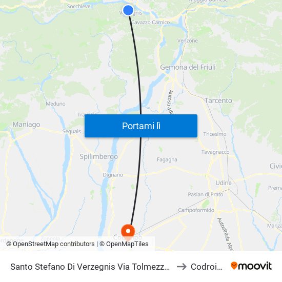 Santo Stefano Di Verzegnis Via Tolmezzo 6 to Codroipo map