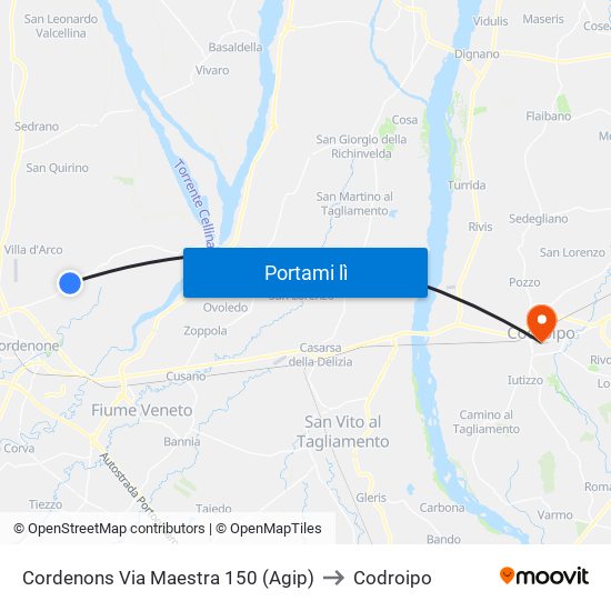 Cordenons Via Maestra 150 (Agip) to Codroipo map