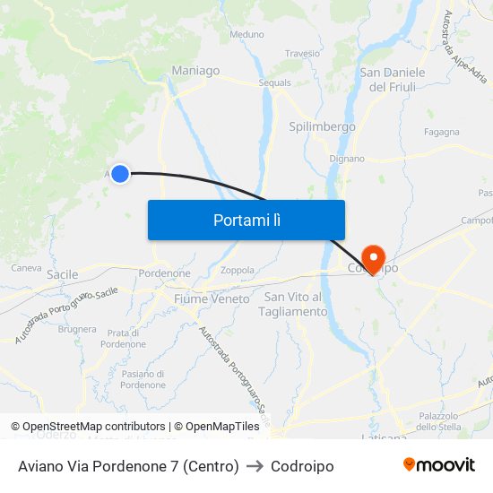 Aviano Via Pordenone 7 (Centro) to Codroipo map