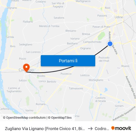 Zugliano Via Lignano (Fronte Civico 41, Bivio Sr 353) to Codroipo map