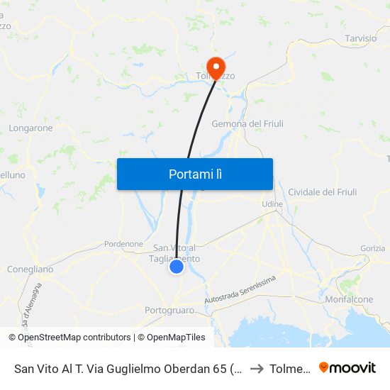 San Vito Al T. Via Guglielmo Oberdan 65 (Caserma) to Tolmezzo map