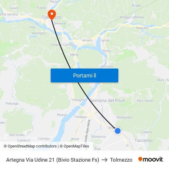 Artegna Via Udine 21 (Bivio Stazione Fs) to Tolmezzo map