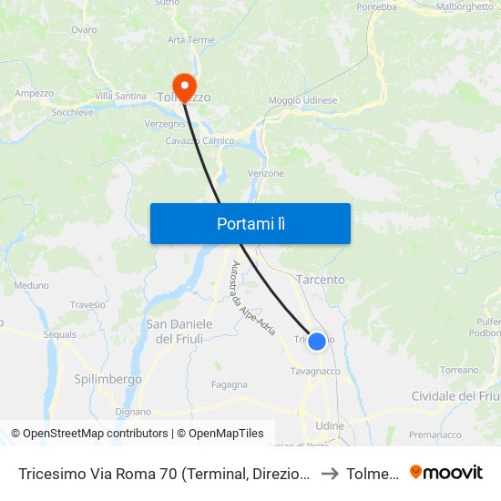 Tricesimo Via Roma 70 (Terminal, Direzione Udine) to Tolmezzo map