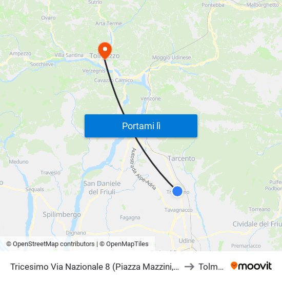 Tricesimo Via Nazionale 8 (Piazza Mazzini, Direzione Udine) to Tolmezzo map